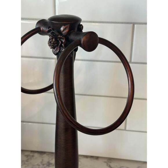 Vintage Bronze Floral Roses Bathroom Hand Towel Stand Tissue Box Cover - Picture 9 of 9